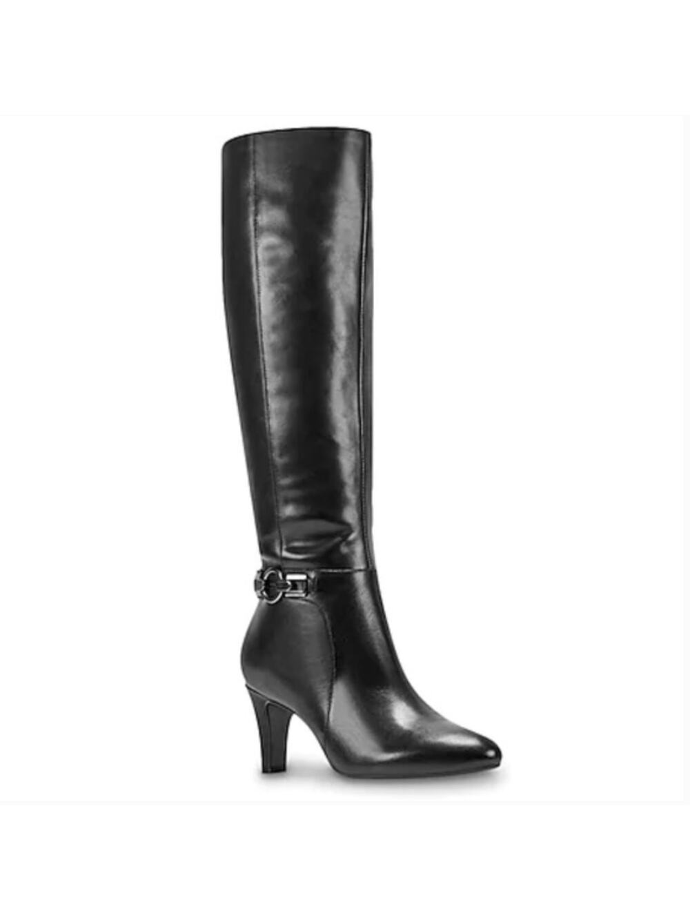 Bandolino Waria Tall Boots 8 Black NWT Leather Tall Knee High Heel Buckle Glam